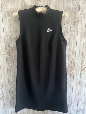 Nike Black Sleeveless JerseyMock Neck Mini Dress with White Swoosh Athleisure S